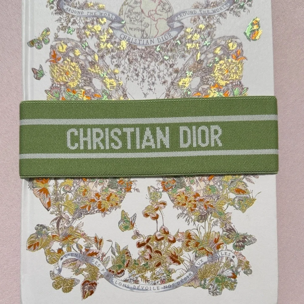 Dior Around the World Notebook with Gold and Green Globe Design